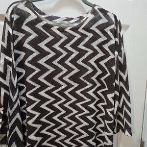 Evelyn & Arthur Sheer Linen Top Brown Zig-Zag Pattern, Size L